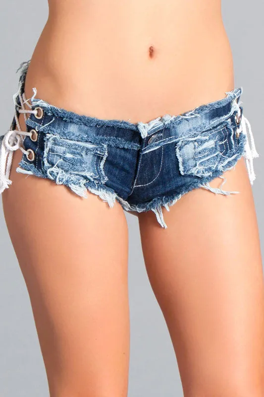 Be Wicked Female Sex Toys Mini Denim Jeans Shorts With Lace Up Sides