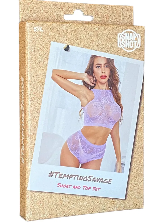 Male Sex Toys | Snapshot - #temptingsavage - Kanten Broekje en Topje Set - One Size - Lila - Snapshot