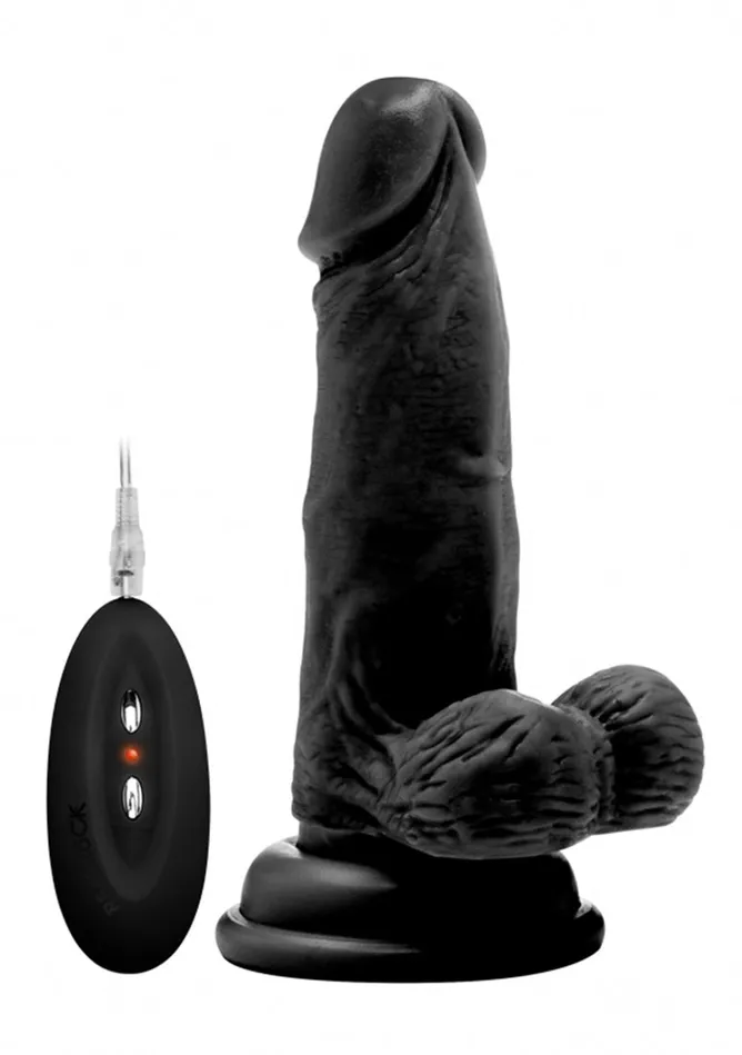 Shots RealRock Female Sex Toys Vibrating Realistic Cock 6 With Scrotum Black Shots RealRock Female Sex Toys Vibrating Realistic Cock 6 With Scrotum Black