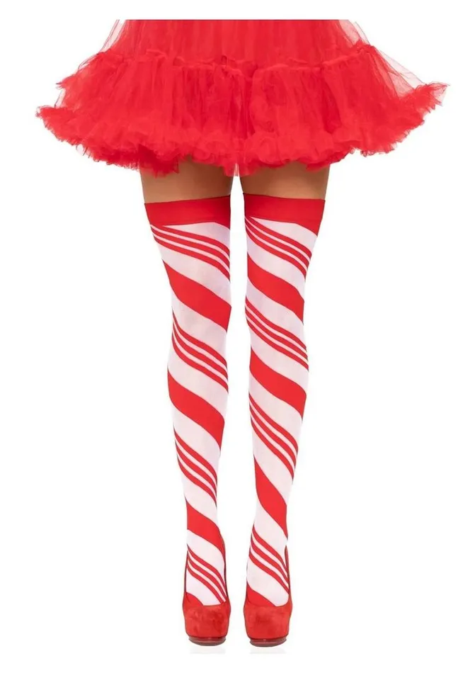Spandex Sheer Candy Cane Striped Thigh Highs Leg Avenue Dildos