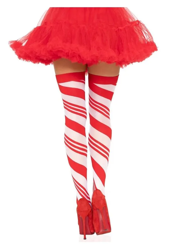 Spandex Sheer Candy Cane Striped Thigh Highs Leg Avenue Dildos