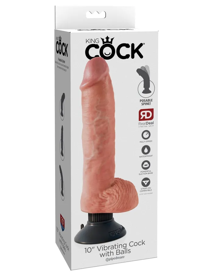 Pipedream Dildos King Cock 10Inch Vibrating Cock With Balls Flesh