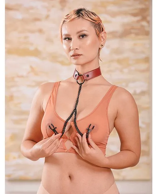 Sportsheets Sportsheets Saffron Collar with Nipple Clamps Female Sex Toys