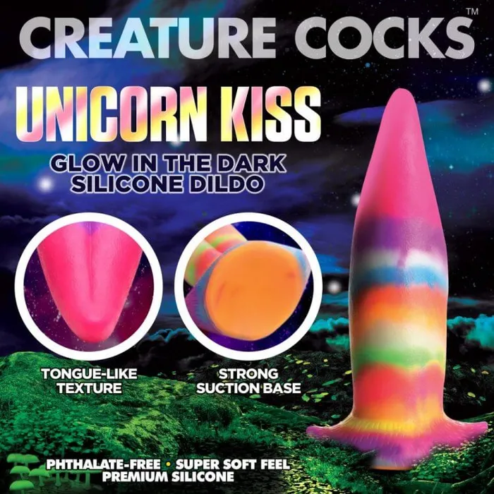 Creature Cocks Unicorn Kiss Glow In The Dark Tongue Silicone Dildo XR Brands Dildos