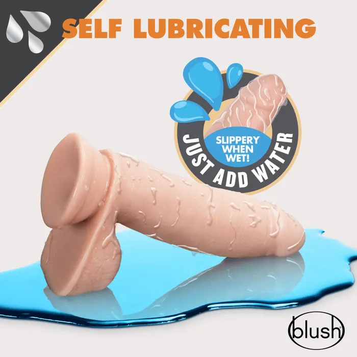 Dr Skin Glide By Blush Realistic Vanilla 7Inch Long SelfLubricating Dildo With Balls Suction Cup Base Blush Dildos