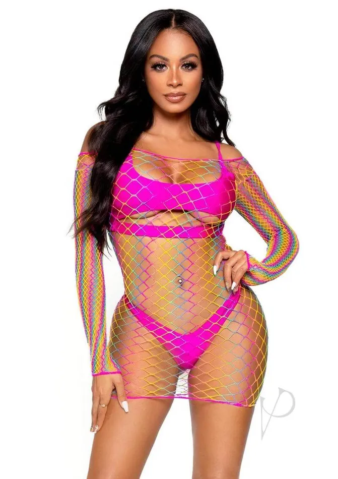 Leg Avenue Inc Female Sex Toys Ombre Rainbow Long Sleeve Mini Dress Os