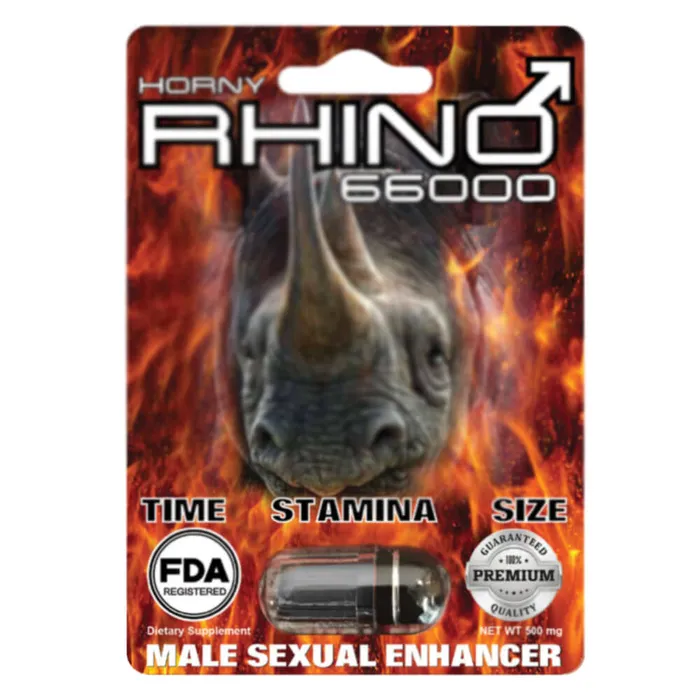 Male Sex Toys Rhino Rhino 66000 mg Male Sexual Enhancer 24 pc Display Boost Size Stamina FDA Registered