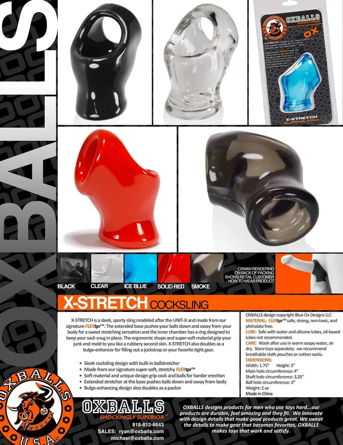 OXBALLS Vibrators Oxballs XStretch Sling Red Flex TPR Cock and Ball Sling for Enhanced Stretch