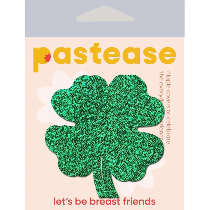 Pastease Female Sex Toys Clover Green Holographic with Glitter Gold Heart Breast Coverings by Pastease