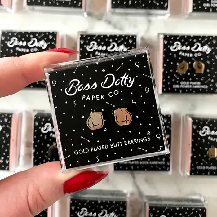 Female Sex Toys Boss Dotty Paper Co Lil Butt Stud Earrings in Gold