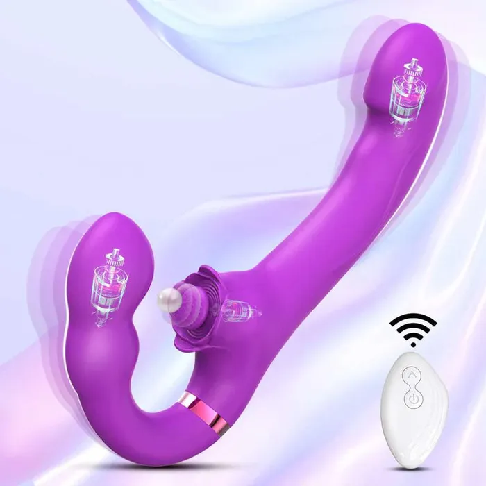 Female Sex Toys honeysx 3in1 Rose Clit Stimulator Dual Motor Shock Strapless StrapOns