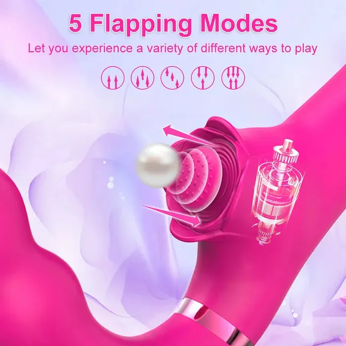 Female Sex Toys honeysx 3in1 Rose Clit Stimulator Dual Motor Shock Strapless StrapOns