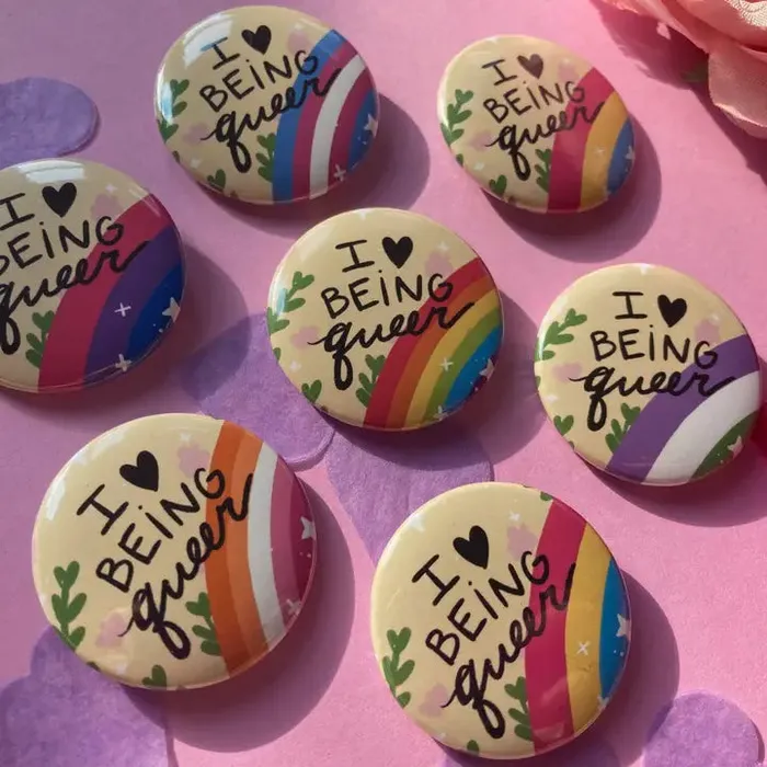 Pocalyptic I love Being Queer Pride Flag Button Vibrators