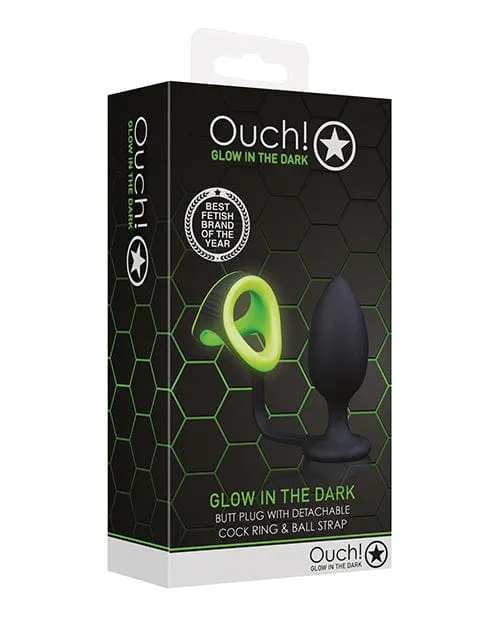 Shots America Male Sex Toys Shots Ouch Butt Plug With cock Ring Ball Strap Glow In The Dark
