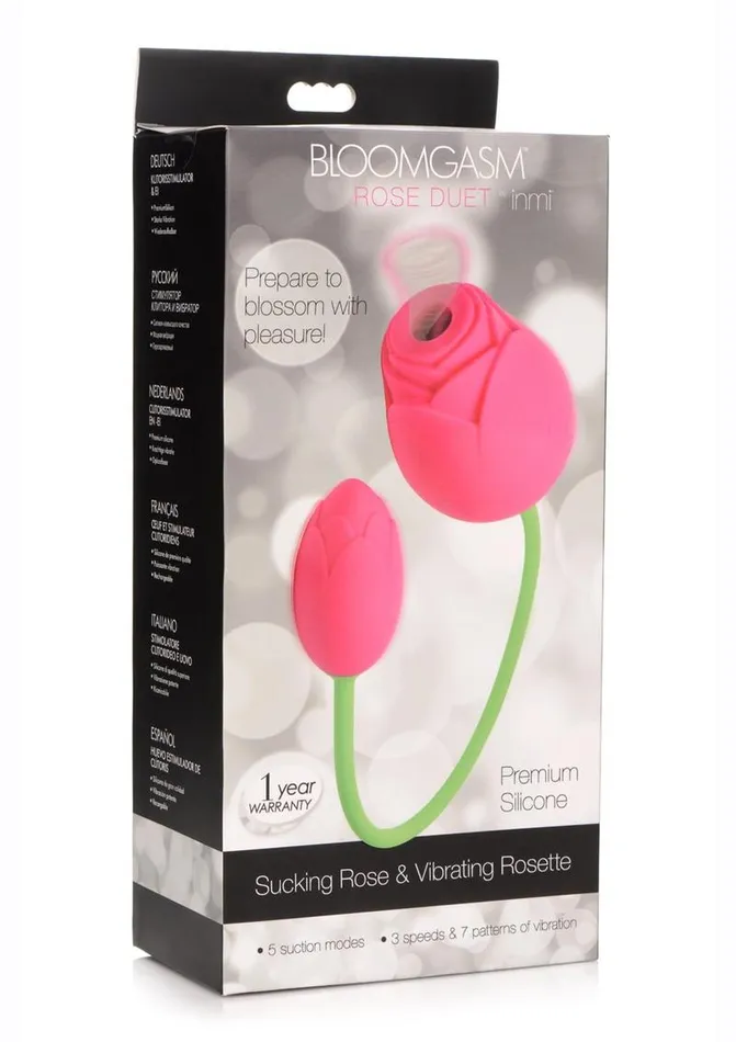 Bloomgasm Inmi Bloomgasm Rose Duet 15x Silicone Rechargeable Vibrating and Sucking Clit Stimulator Male Sex Toys