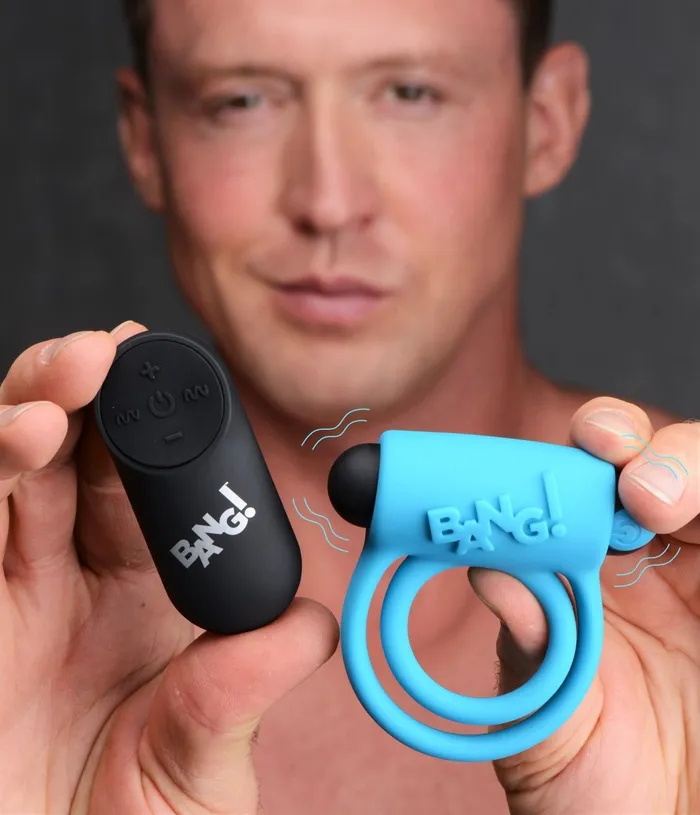 Female Sex Toys XR Brands Bang Bang Silicone Cockring and Bullet With Remote Control Blue Female Sex Toys XR Brands Bang Bang Silicone Cockring and Bullet With Remote Control Blue