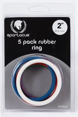 Male Sex Toys Spartacus Rubber Cock Ring 5 Pack 2 Inches Rainbow