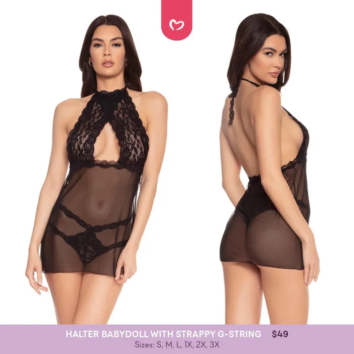 Pure Romance By Val Male Sex Toys Halter Babydoll with Strappy GString 2 LEFT Pure Romance By Val Male Sex Toys Halter Babydoll with Strappy GString 2 LEFT