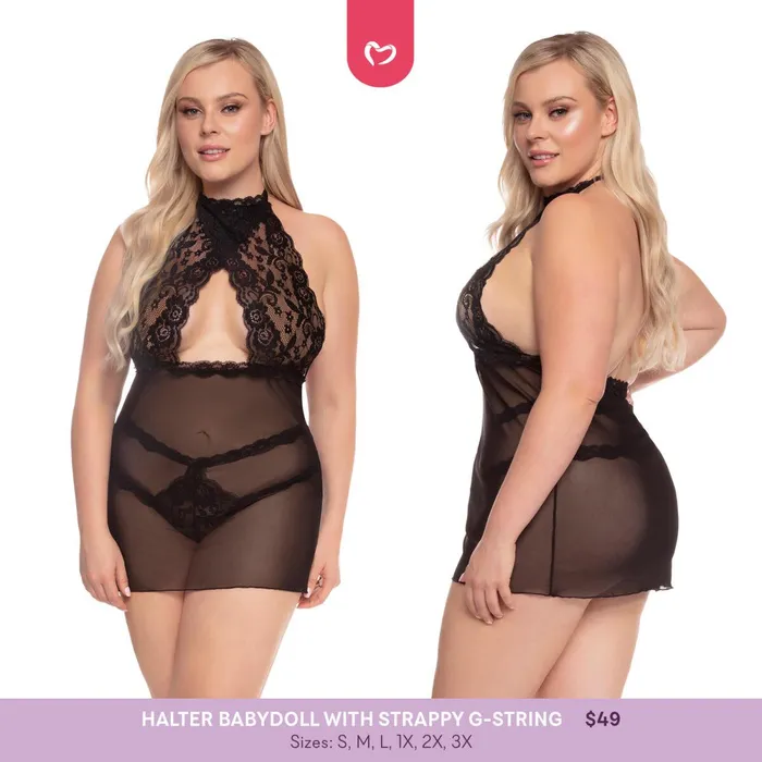 Pure Romance By Val Male Sex Toys Halter Babydoll with Strappy GString 2 LEFT Pure Romance By Val Male Sex Toys Halter Babydoll with Strappy GString 2 LEFT