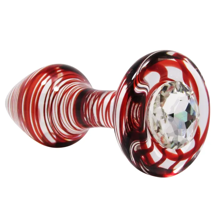 Anal Castle Megastore Glass Erotic Play Red Swirl Anal Plug wDiamond Jewel
