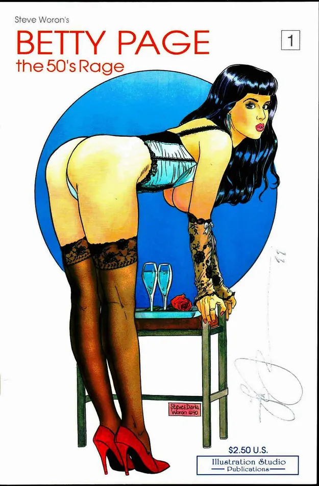 Betty Page The 50s Rage 1 comic signed by Steve Woron Illustration Studio 1991 excellent condition Peter Comparettos Cards Dildos Betty Page The 50s Rage 1 comic signed by Steve Woron Illustration Studio 1991 excellent condition Peter Comparettos Cards Dildos