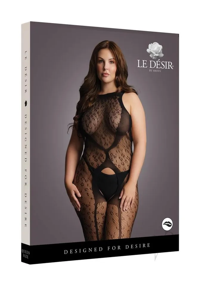 Bodystockings Playsuits Le Desir Crotchless Leopard Bodystocking Qn Blk