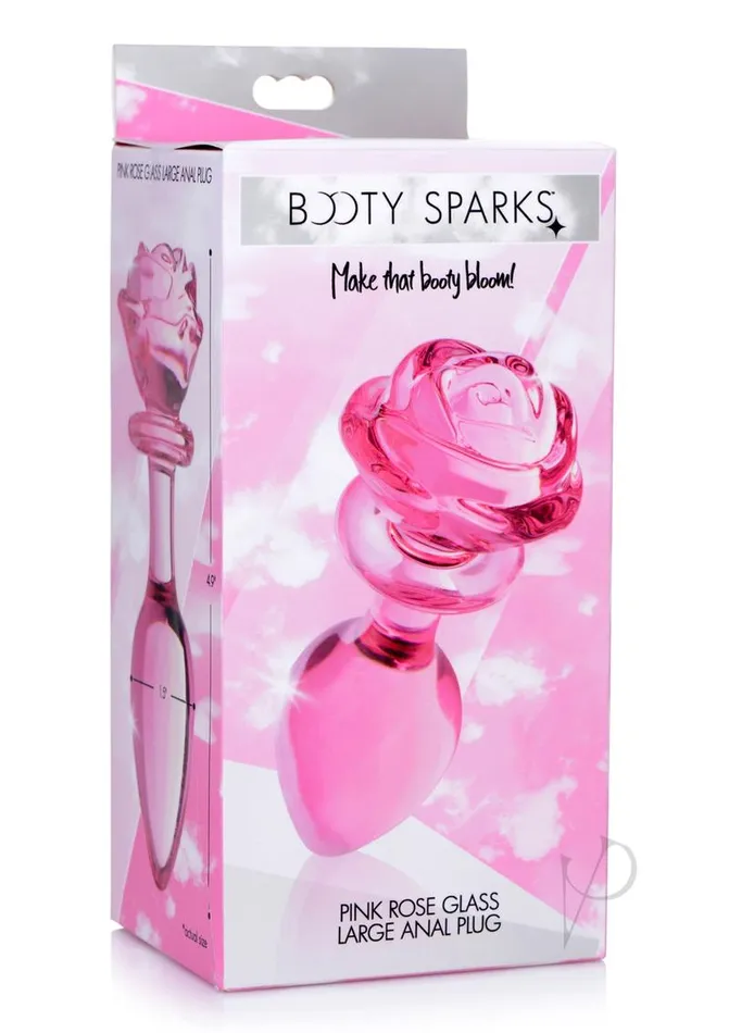 Booty Sparks Pink Rose Glass Plug Lg Booty Sparks Anal