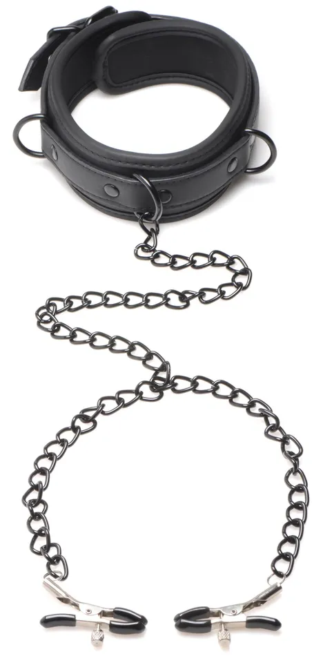 Collared Temptress Collar With Nipple Clamps XR Brands Female Sex Toys