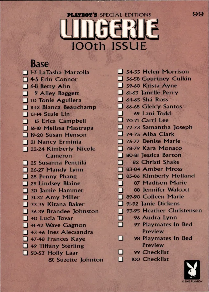Dans Cards Vibrators Playboys Lingerie 100 Checklist Card 99 Dans Cards Vibrators Playboys Lingerie 100 Checklist Card 99