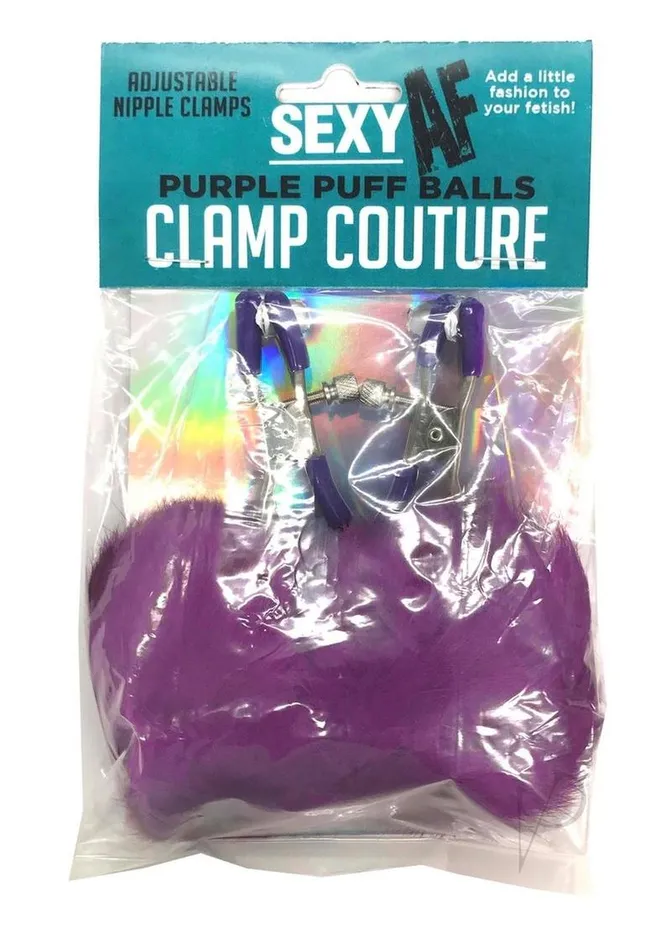 Dildos Sexy Af Nipple Clamps Purple Puff Balls AF