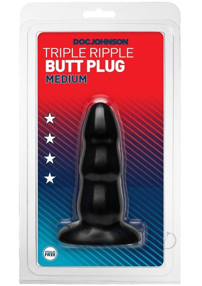 Doc Johnson Anal Triple Ripple Butt Plug Black Med
