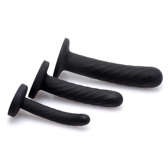 Female Sex Toys XR Brands Trinity Strapon Silicone 3 Piece Dildo Set Black