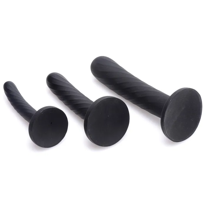 Female Sex Toys XR Brands Trinity Strapon Silicone 3 Piece Dildo Set Black