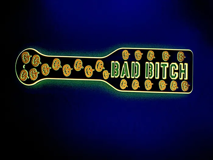 FetishToyBox Dildos 3D Printed Spanking Paddle BAD BITCH Black Orange and Glow in the Dark FetishToyBox Dildos 3D Printed Spanking Paddle BAD BITCH Black Orange and Glow in the Dark