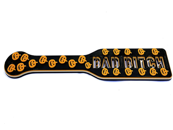 FetishToyBox Dildos 3D Printed Spanking Paddle BAD BITCH Black Orange and Glow in the Dark