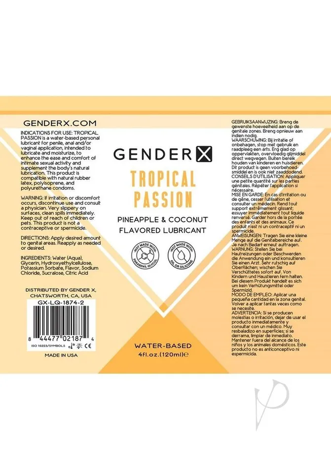 Gender X Vibrators Gx Tropical Passion Flavored Lube 4oz
