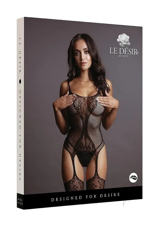 Le Desir Fishnet And Lace Bodystocking Os Blk Bodystockings Playsuits