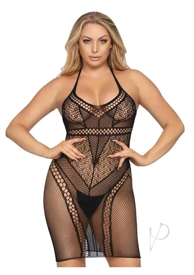 Leg Avenue Anal Multi Net Halter Mini Dress Os Black