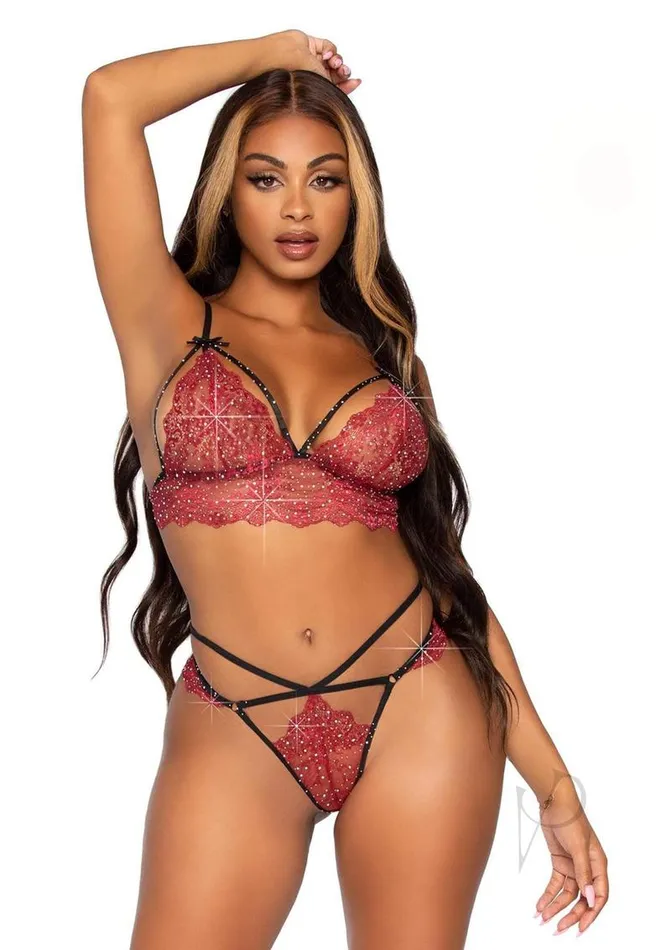 Leg Avenue Anal Scallop Lace Rhine Set 2pc Lg Burgdisc