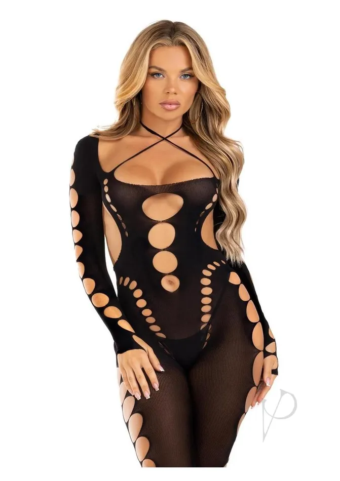 Leg Avenue Female Sex Toys Seamless Opaque Cut Footless Body Os Blk