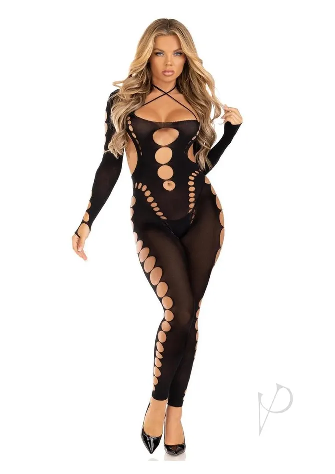 Leg Avenue Female Sex Toys Seamless Opaque Cut Footless Body Os Blk