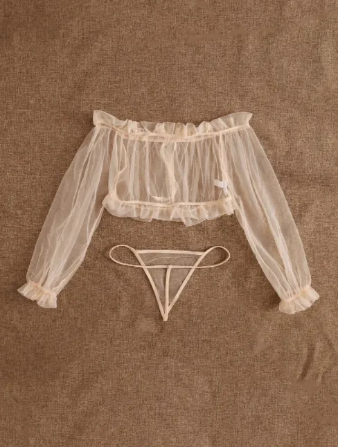 Rogue Adult Toys Lingerie Riffle Trim Bardot Mesh Lingerie Set Anal