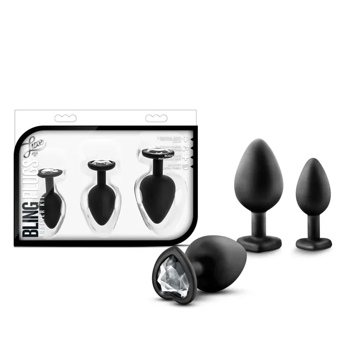 Anal Blush Luxe Black With White Gems Bling Plugs Training Kit Blush