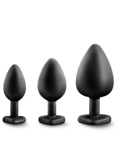 Anal Blush Luxe Black With White Gems Bling Plugs Training Kit Blush