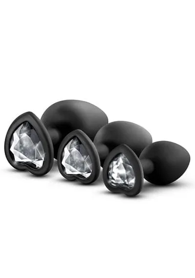 Anal Blush Luxe Black With White Gems Bling Plugs Training Kit Blush