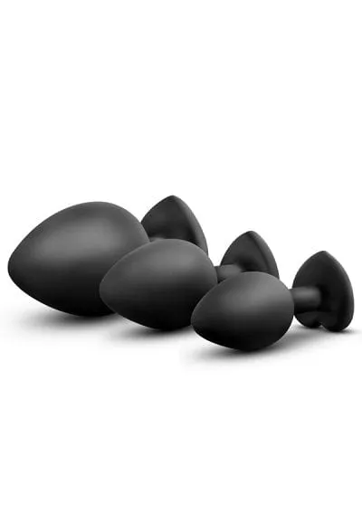 Anal Blush Luxe Black With White Gems Bling Plugs Training Kit Blush