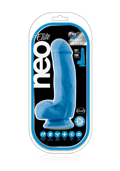 Dildos Blush Blush Neo Neon Blue Elite 7 Inch Silicone Dual Density Cock with Balls