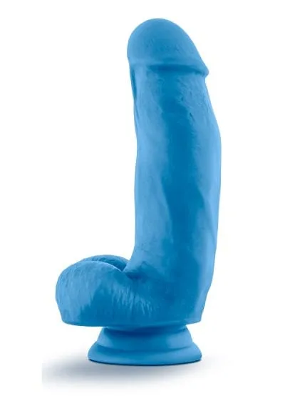 Dildos Blush Blush Neo Neon Blue Elite 7 Inch Silicone Dual Density Cock with Balls